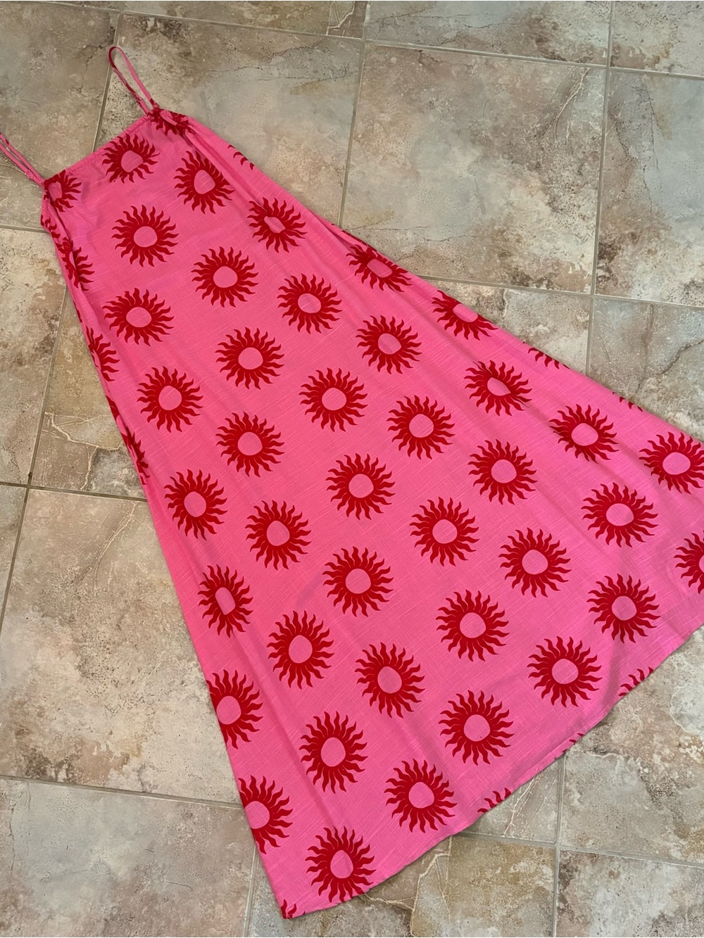 Paper Heart Anthropologie Maxi Sun Dress Linen Large Pink Red Sun Resort Boho